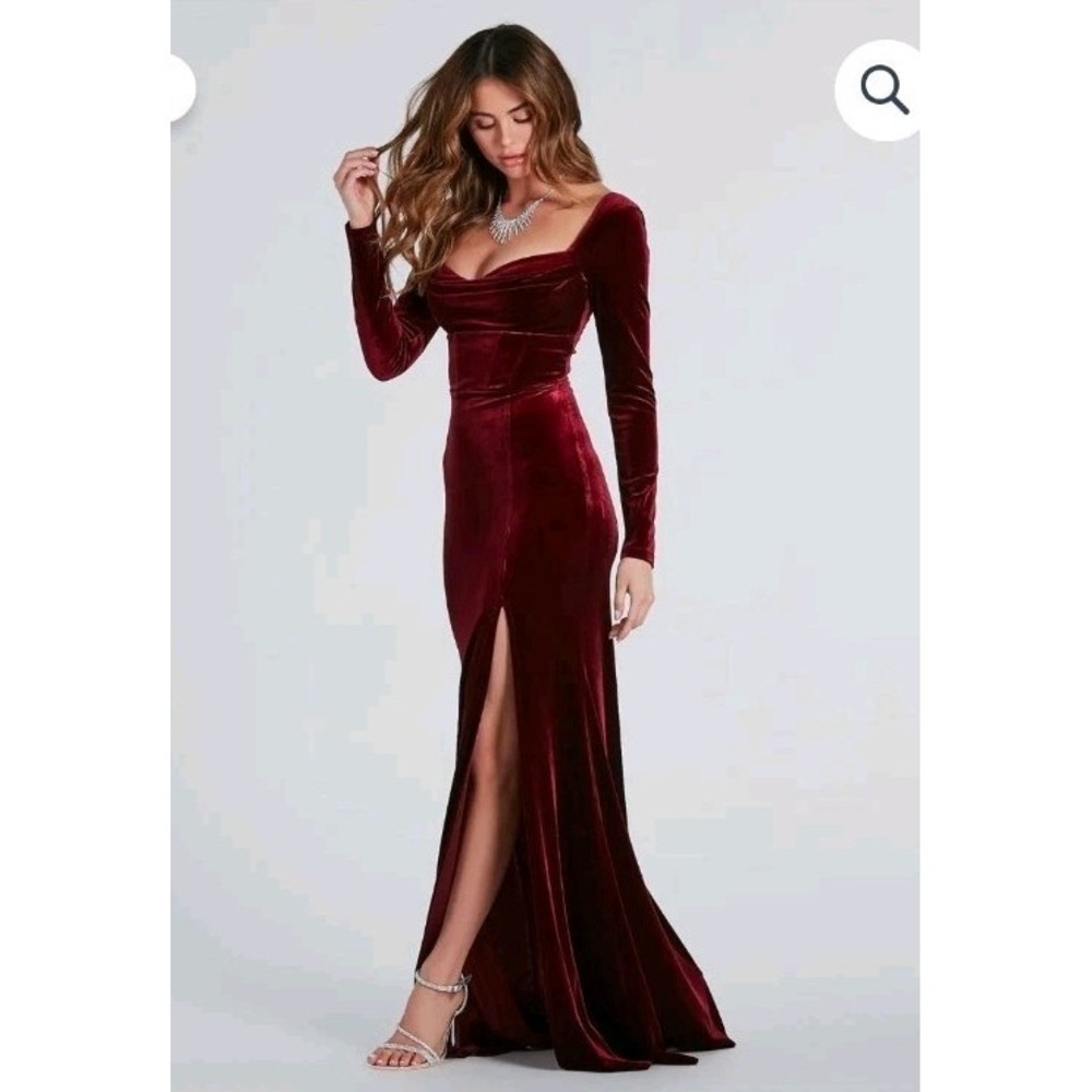 NWT Windsor Burgungy Velvet Formal Maxi Dress Sz L Victorian Vampire Stretchy
